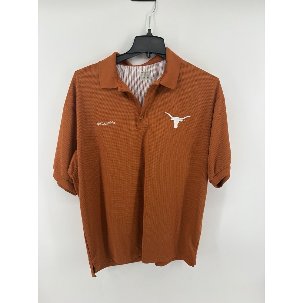 Columbia PFG Texas Longhorns Mens L Short Sleeve Vented Burnt Orange Polo Shirt